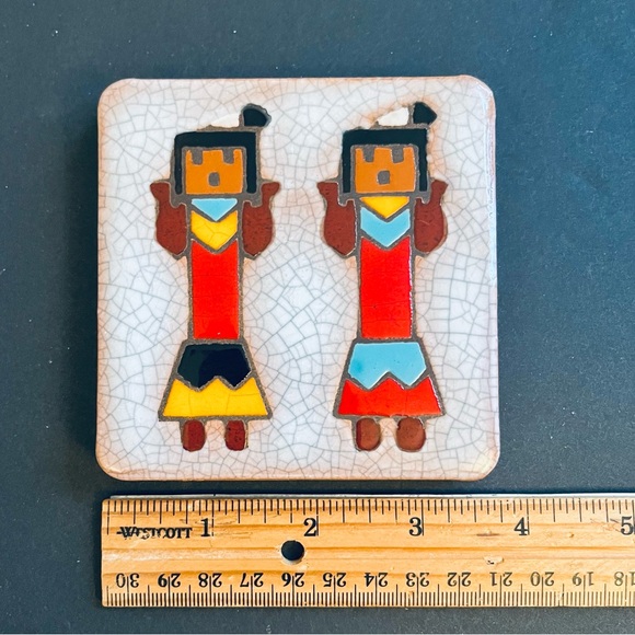 2 ARIUS Santa Fe Pottery Art Tiles 4” Southwest Hopi Native American Sun God Yei - Picture 7 of 13
